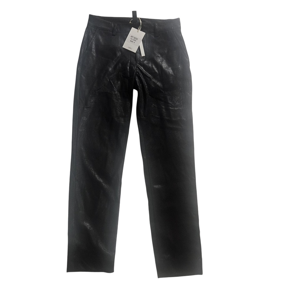 Milio-Milano Pants Womens Small Black Faux Leather Slim Dress Pockets Italy